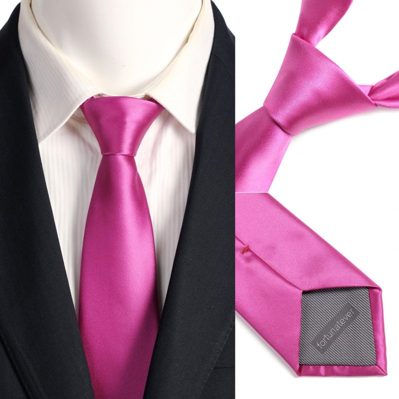 fortunatever Mens Solid Satin Neckties With Gift Box+Pocket Square(Magenta) - Image 3